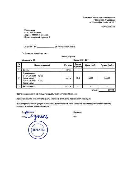 Отчетные документы за проживание в гостинице в Санкт-Петербурге
